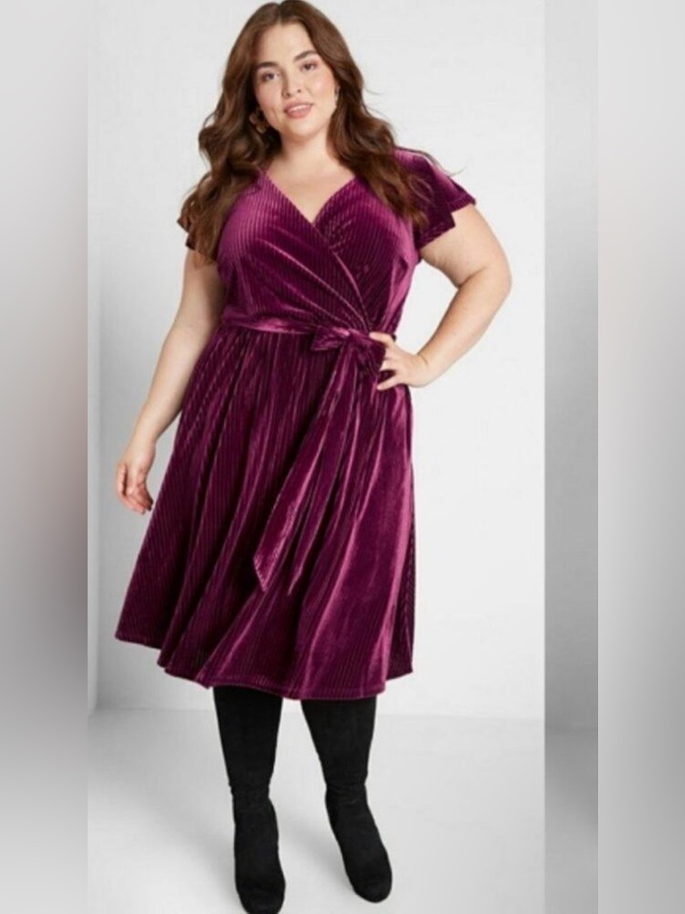 ModCloth Ribbed Velvet Wrap Midi Dress 1X